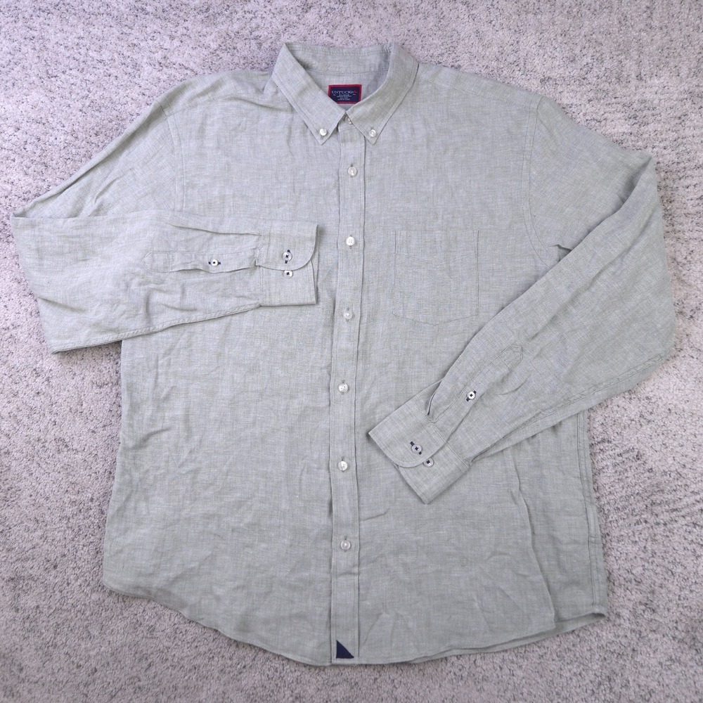 Untuckit Linen Shirt Men XL Long Sleeve Button Down Green Collared Untuck It GUC